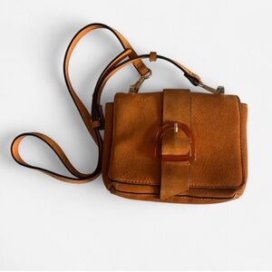 Zara Split Suede Leather Orange Crossbody Bag with Distinct Buckle